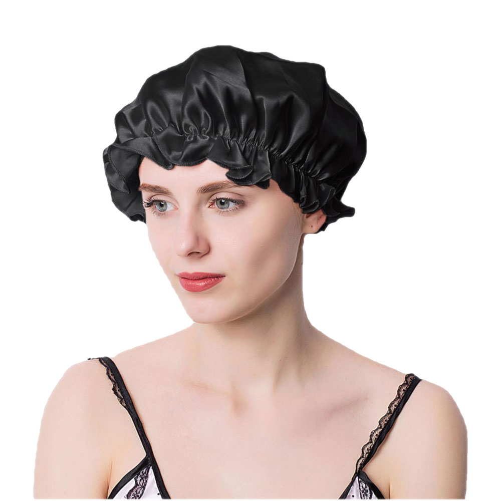  Mulberry Silk Night Sleep Cap Elastic  Women Shower Caps Big Bonnet For Lady Sleep Cap 19 Momme