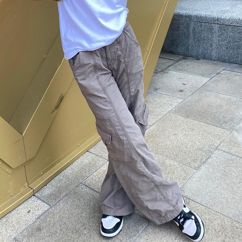 Women Casual Cargo Pants Long straight trousers   y2k Low waist with multiple pockets jeans summer Outerwear